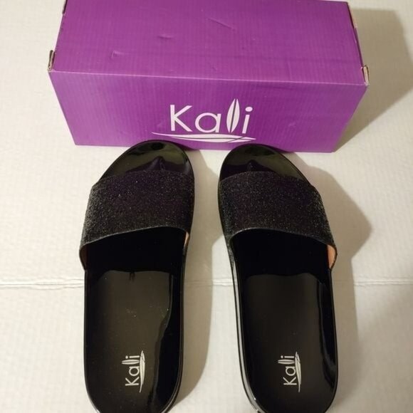 Kali Women's Black Glitter Slide Sandals Size 10- Comfortable Casual Shoes-NEW - Picture 2 of 9